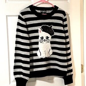 Karl Lagerfeld Striped Cat Sweater with Sequins